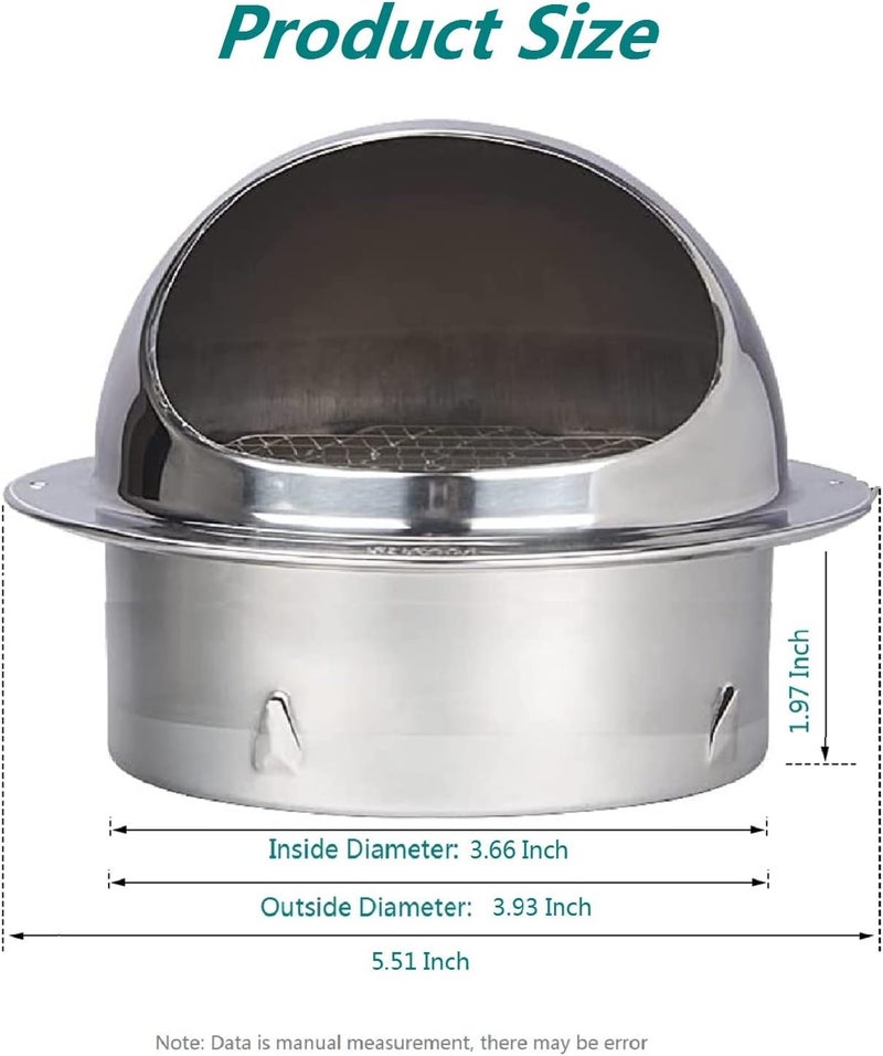 Allvent 4 Inch Wall Vent Cover Stainless Steel Round Exhaust Grille Ventilation Outlet Wall Air Vent Dryer Hood External Extractor - Image 2